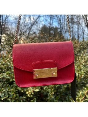 Furla Red Saffiano Crossbody with Gold-Tone Lock